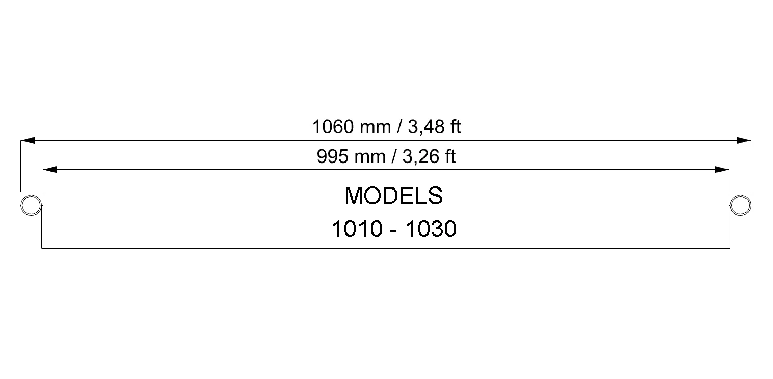 Řez skluzavkou šířka 1 m, modely 1010, 1012, 1015, 1020, 1025 a 1030<br />