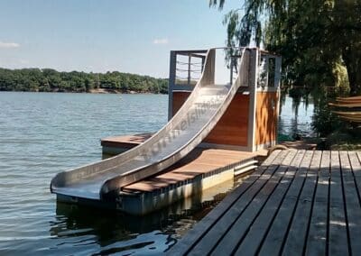 Banana water slide on floating ponton, length 6 m, height 1.8 m