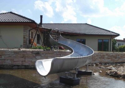 Stainless steel water slide Brno, CZ, private, PH 1.1 m, L 6 m