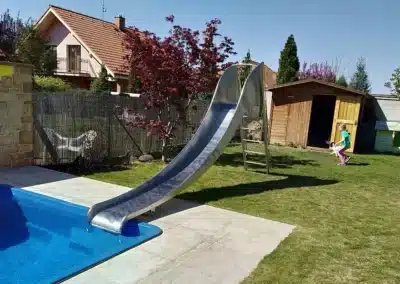 Water slide with ladder for children.