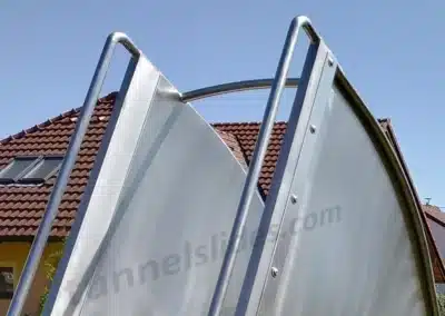 Safety handle for stainless steel slide with ladder.