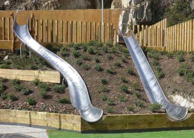 Metal slide for playgrounds PH 4 m with curve 2x60°, PH 3,5 m direct