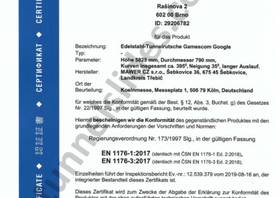 Certifikát TÜV, tobogán Google, Koelnmesse, Köln, Deutschland